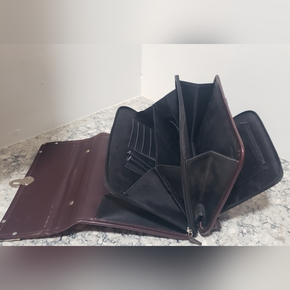 Western Croc Embossed Weaved Turnlock Briefcase Organizer Crossbody Purse - Picture 12 of 15